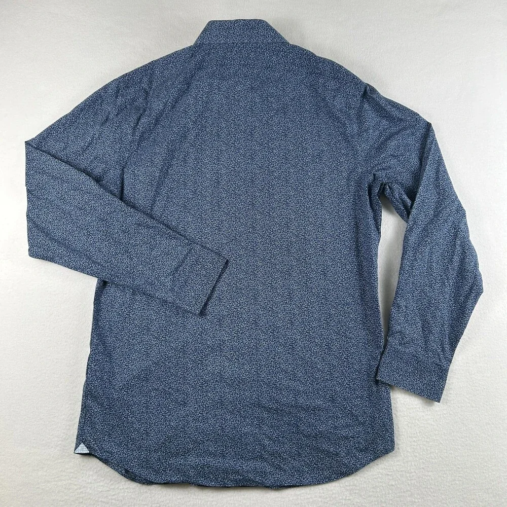 Banana Republic Dress Shirt Mens 16-16.5 L Blue Floral Slim Non Iron Stretch